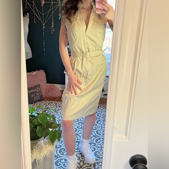 vintage beige patterned structured dress ✨ - Picture 4 of 5